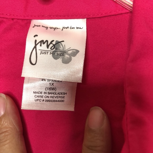 JMS Just my Size Pink Button Down Front Tie Front Top 1X 16W PLUS SIZE - Picture 2 of 7